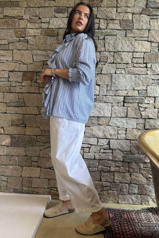 Nantucket Ruffle Blouse Dark Denim